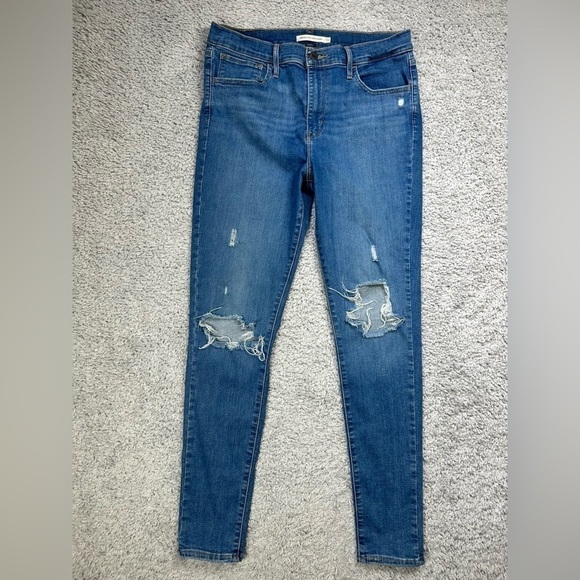 Levi's Jeans Womens 31 720 High Rise Super Skinny Classic Denim Distressed Holes - Picture 1 of 5